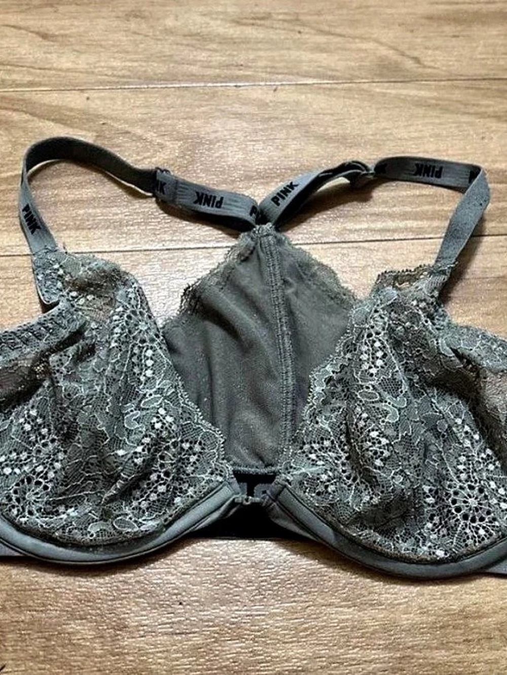 PINK Lace Floral Bra Gray 34B